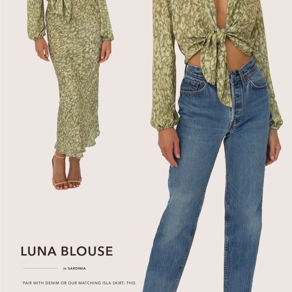 NWT Luna Green Patterned Blouse M RESA